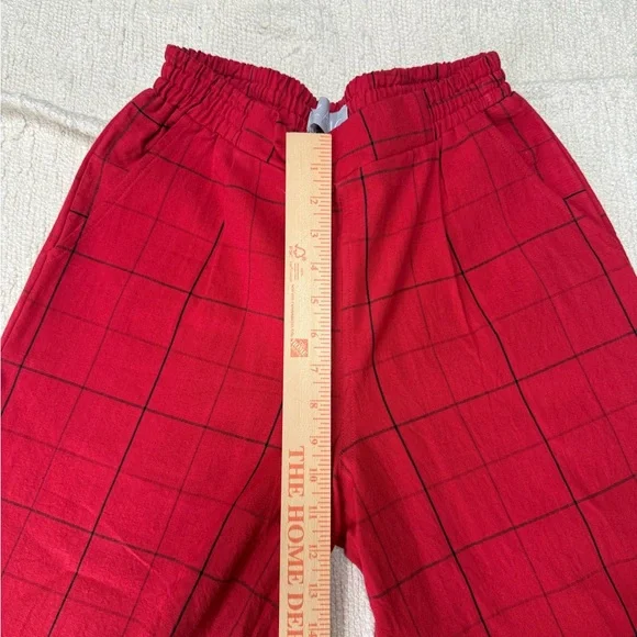 $128 LIZ ALIG Handwoven Cotton Pants in Red Check Size XS - Picture 9 of 9